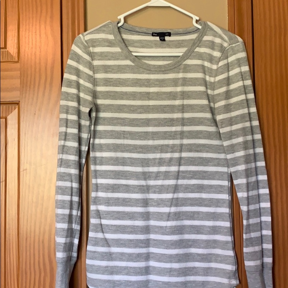 Striped grey and white long sleeve shirt